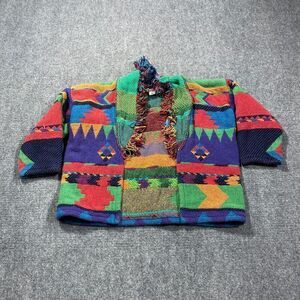 VTG Its In The Bag Jacket Womens Large Blanket Cardigan Colorful Retro 90s Artsy